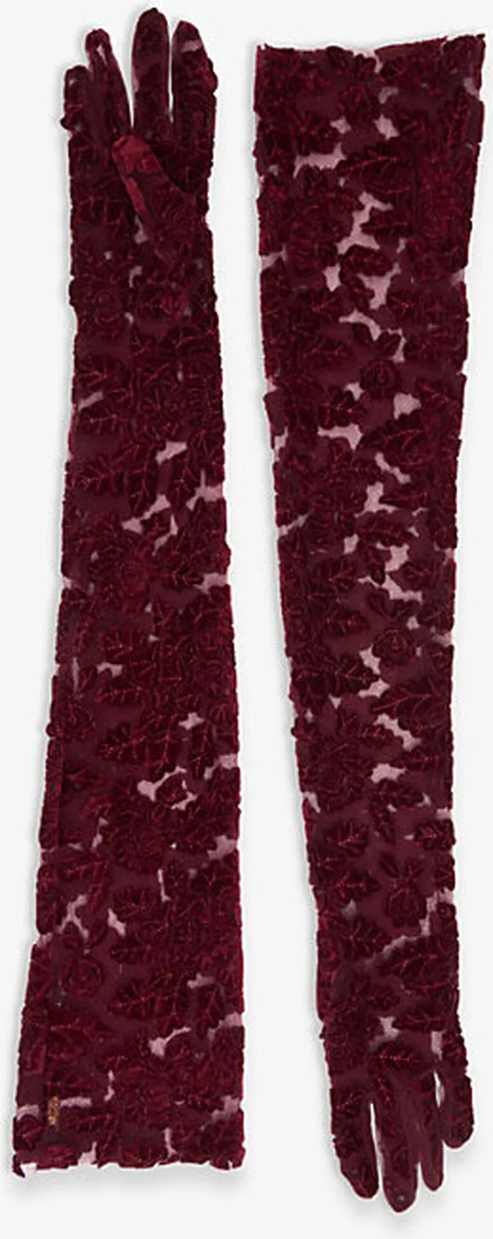 Womens Burgandy Sparrow Opera-length Floral Tulle Gloves
