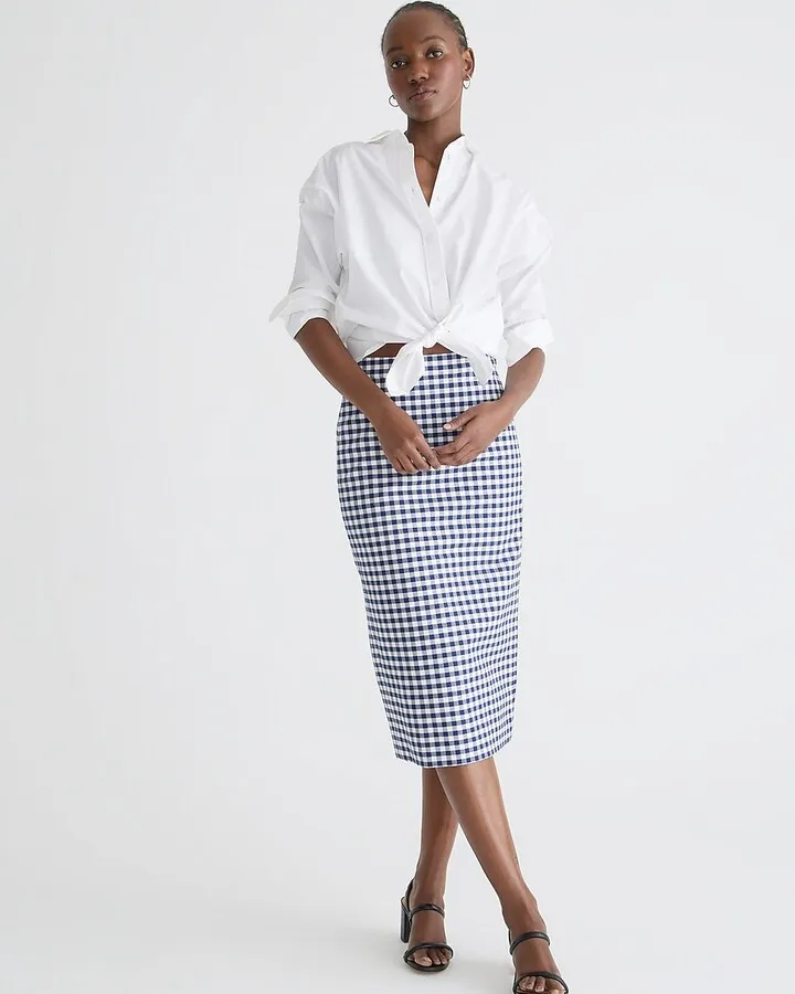 No. 3 Pencil skirt in gingham bi-stretch cotton