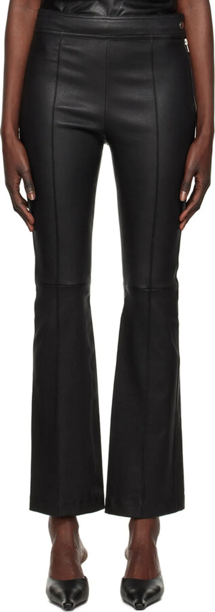 Helmut Lang Black Cropped Flare Leather Pants