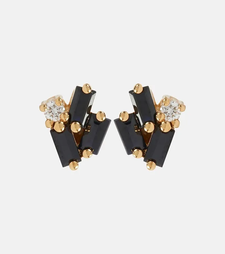 Fireworks 18kt gold earrings with black sapphires and diamonds