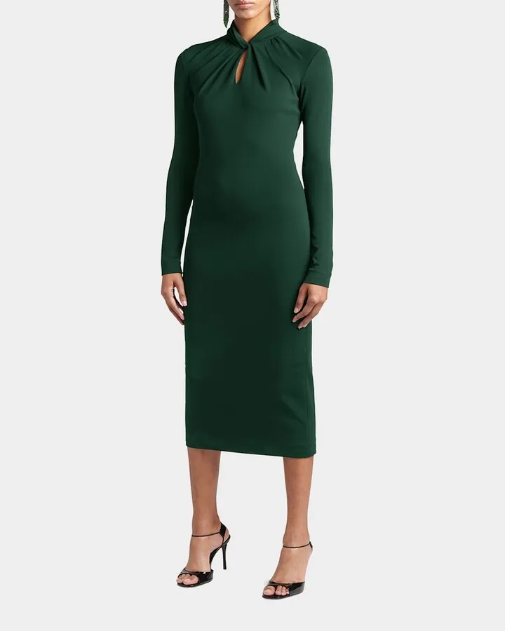 Twisted Keyhole-Front Jersey Midi Dress
