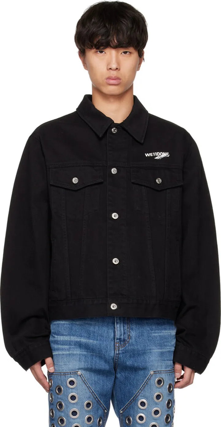 We11done Black Print Denim Jacket