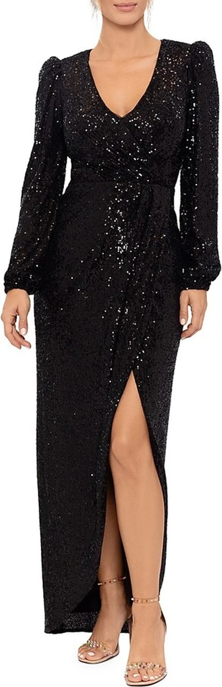 Sequin Faux Wrap Gown