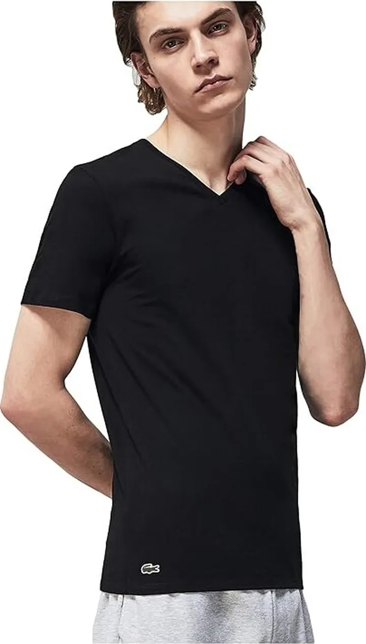 Lacoste 3-Pack V-Neck Slim Fit Essential T-Shirt (Black) Men's Clothing