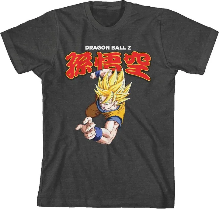 Dragon Ball Z Son Goku Collegiate Kanji Crew Neck Short Sleeve Charcoal Boy’s T-shirt-Medium