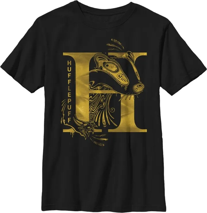 Boy's Harry Potter Hufflepuff H Logo T-Shirt - Black - Large