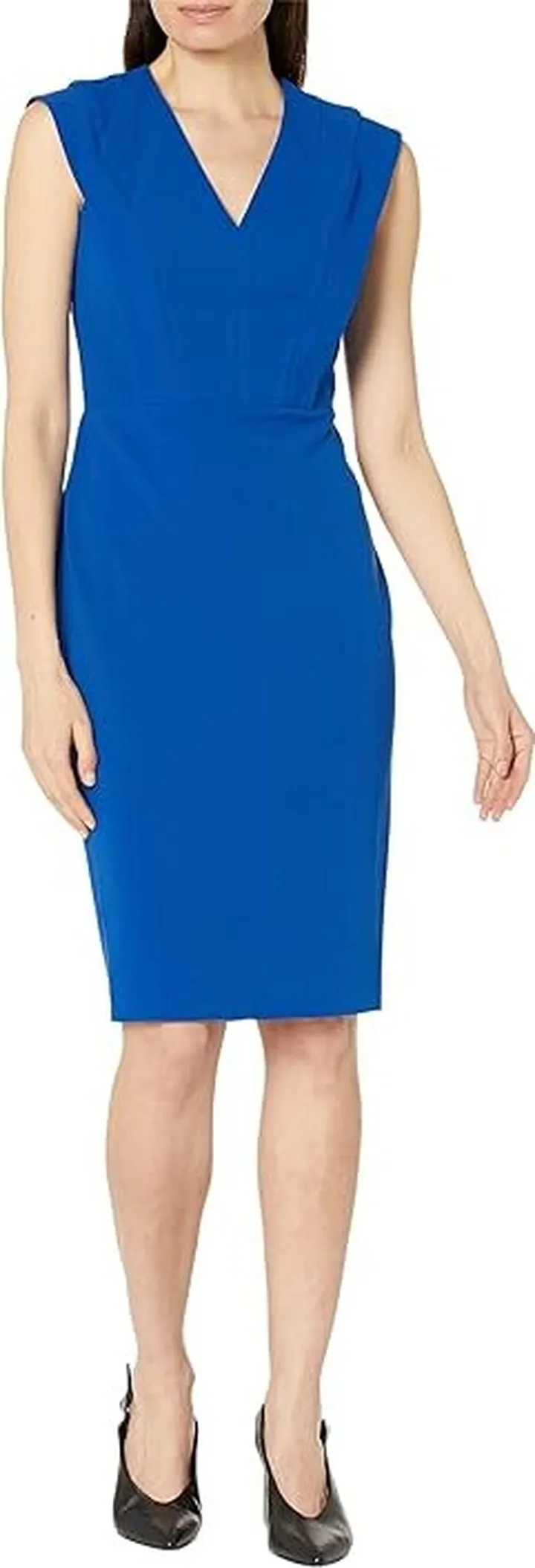 Calvin Klein V-Neck Scuba Crepe Sheath (Regatta) Women's Dress