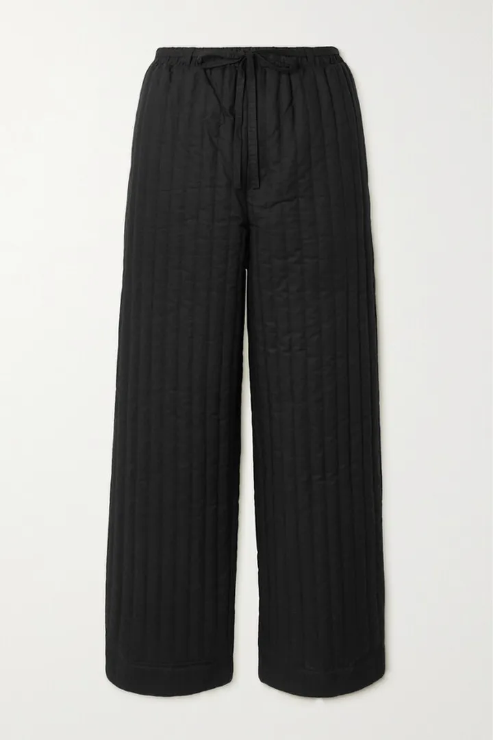 Deiji Studios - The Straight Padded Quilted Linen And Cotton-blend Straight-leg Pants - Black