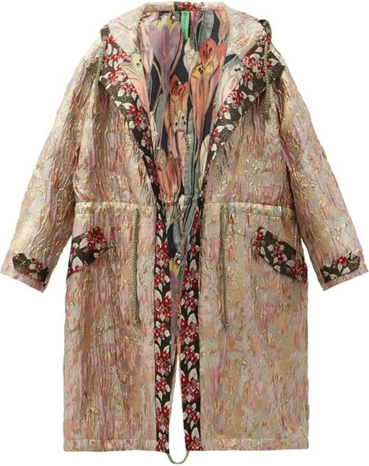 Vintage Hooded Drawstring Floral-brocade Parka