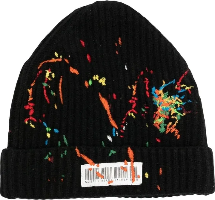 Embroidered Barcode-Detail Beanie