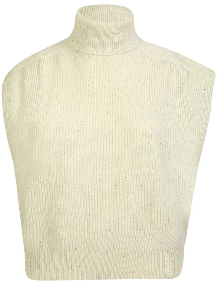 Brunello Cucinelli Ribbed Turtleneck Sleeveless Top
