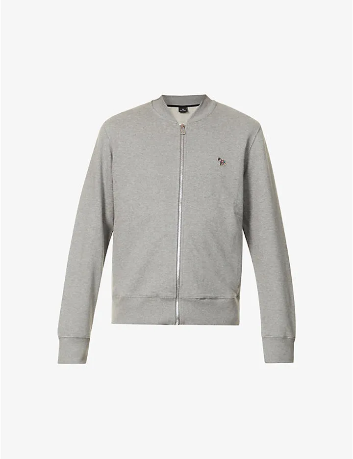 ens Grey elange Zebra-embroidered Long-sleeve Organic-cotton Bomber Jacket