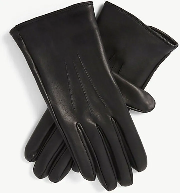 Mens Black (grey) Berkeley Silk-lined Leather Gloves