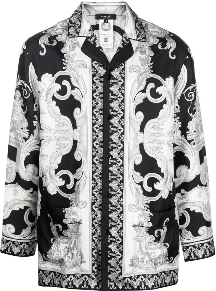 Silver Baroque-print silk pyjama shirt