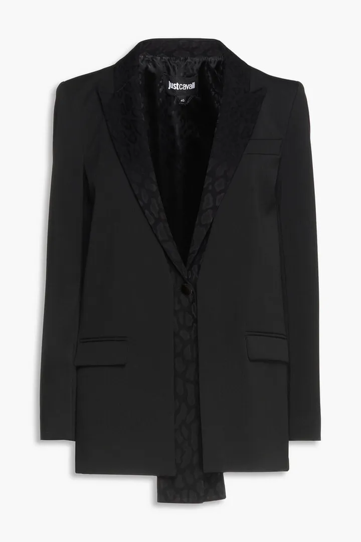 Jacquard-trimmed twill blazer