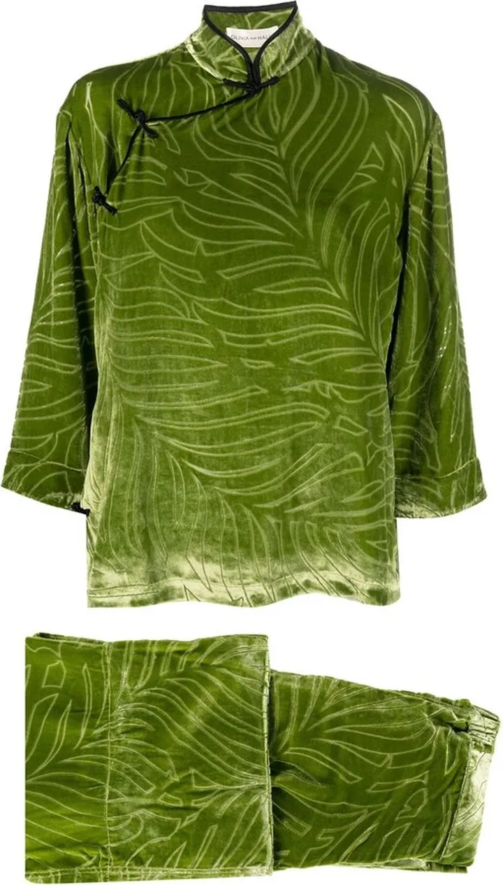 Green Harlow Silk-Velvet Pajama Set
