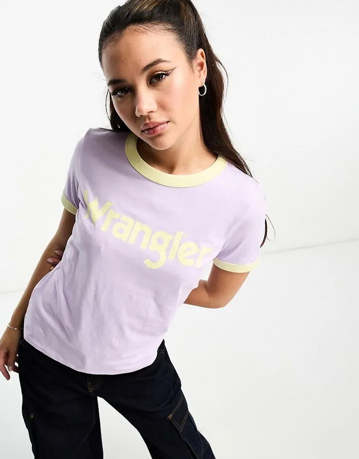 Wrangler ringer tee with logo in pastel violet