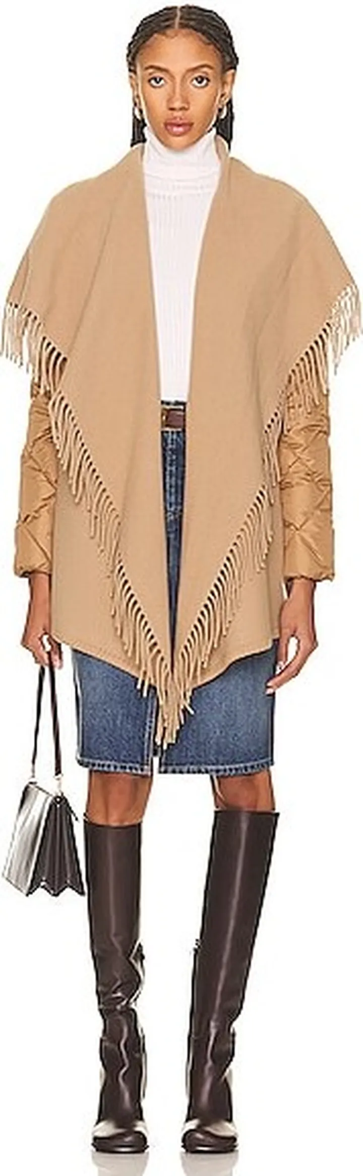 Moncler Fringe Cape in Tan