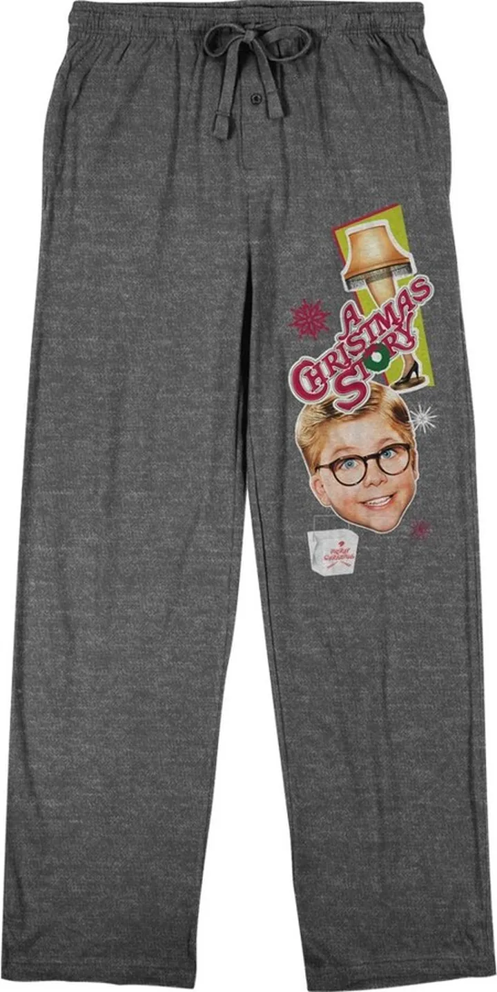 A Christmas Story Classic Movie Poster Men’s Graphite Gray Drawstring Sleep Pajama Pants -XL
