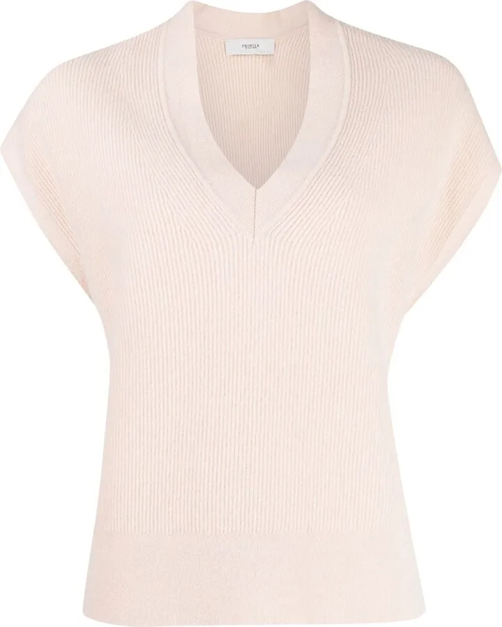 V-neck short-sleeved knitted top
