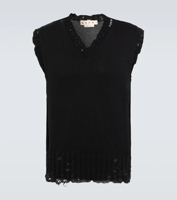 Distressed cotton sweater vest