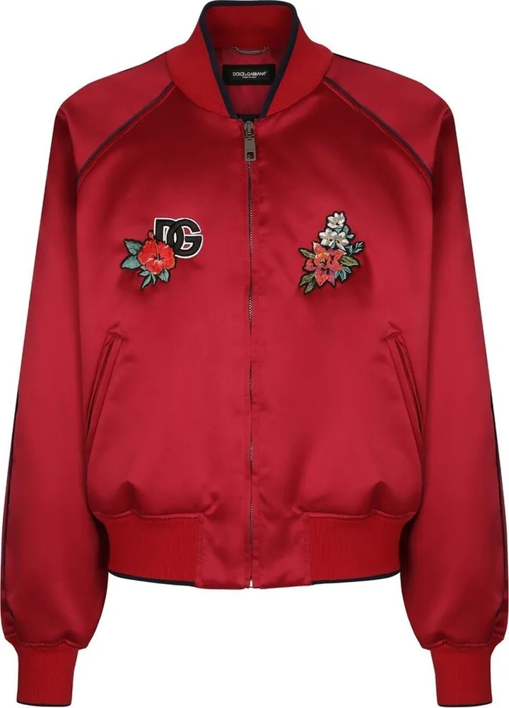 Embroidered Satin Bomber Jacket