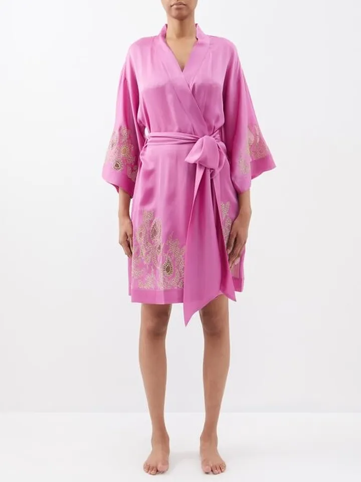 Lace-trimmed Silk-satin Robe