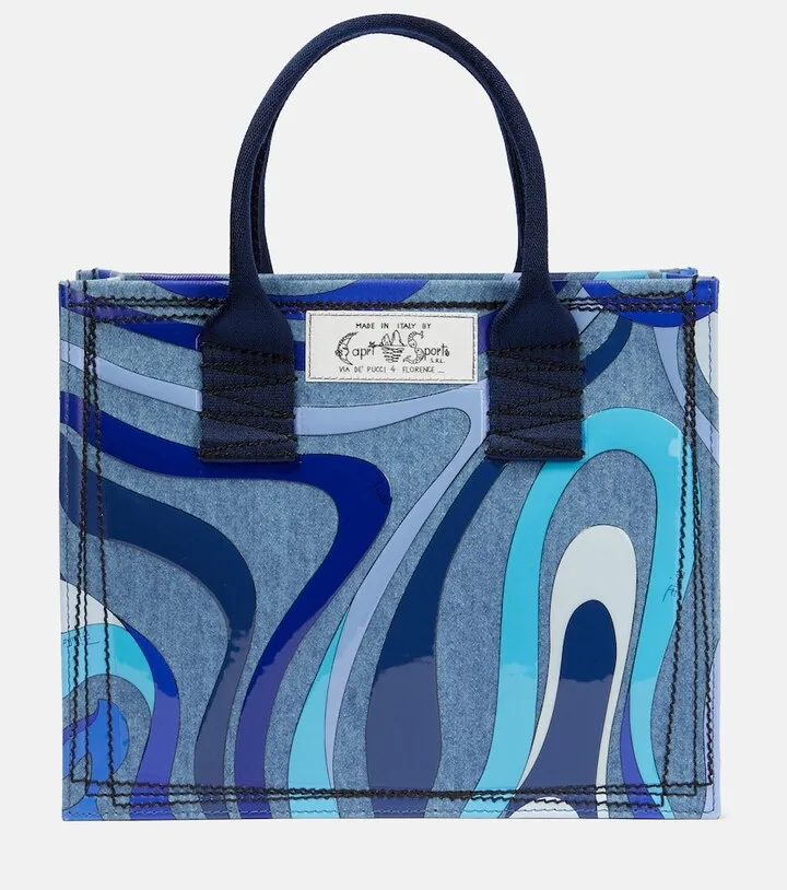 Printed denim tote bag