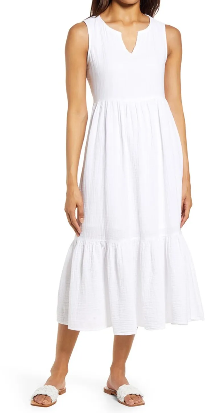 Reana Sleeveless Cotton Double Cloth Midi Dress