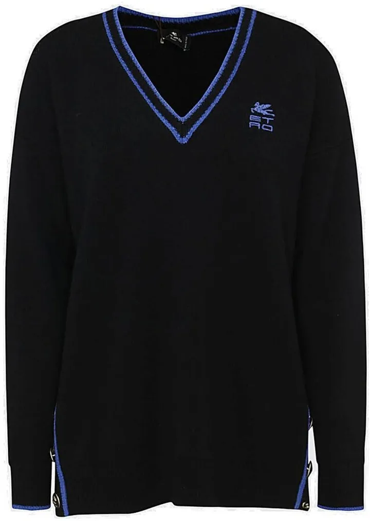 Etro Logo Embroidered V-Neck Knitted Sweater