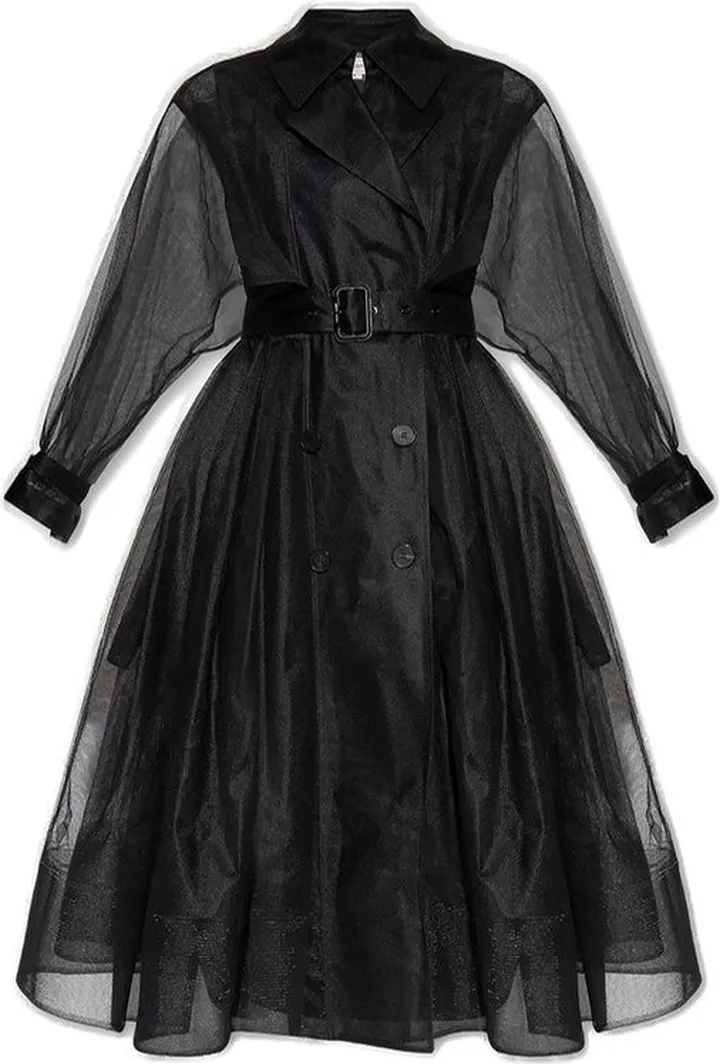 Alexander McQueen Belted Waist Mesh Tulle Trench Coat