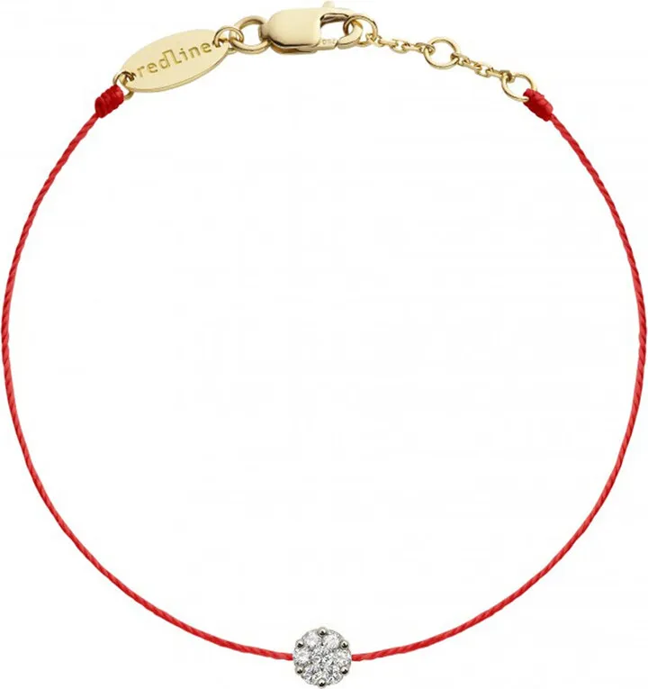 Single Diamond Illusion Red String Yellow Gold Bracelet