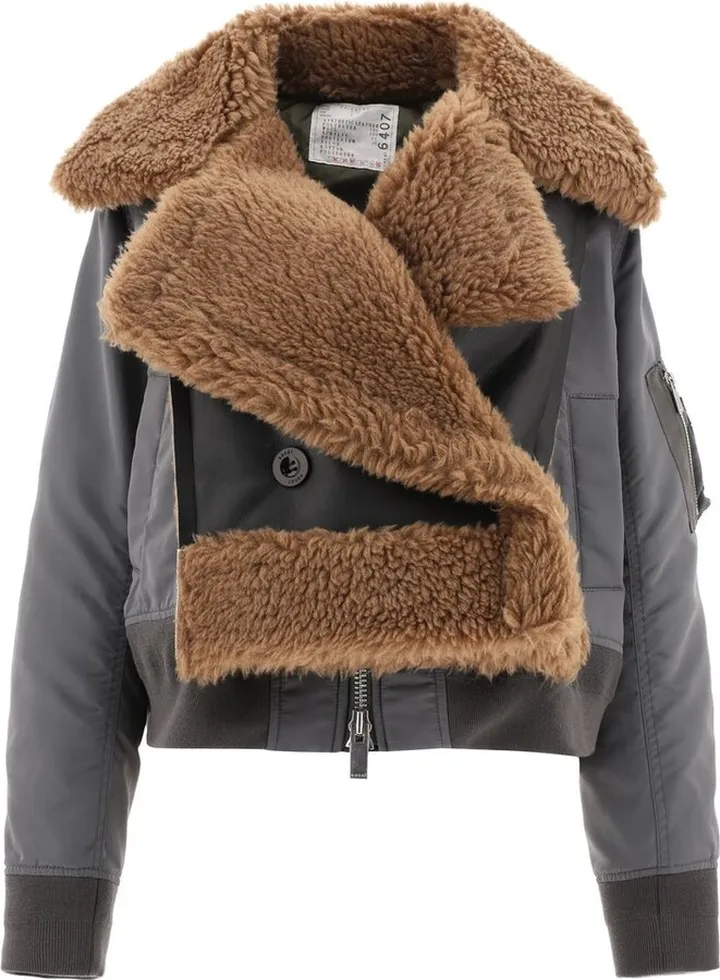 Sacai Faux Shearling Panelled Cropped Jacket