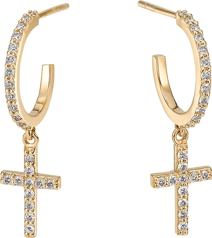 Diamond Pavé Cross Huggie Hoop Earrings