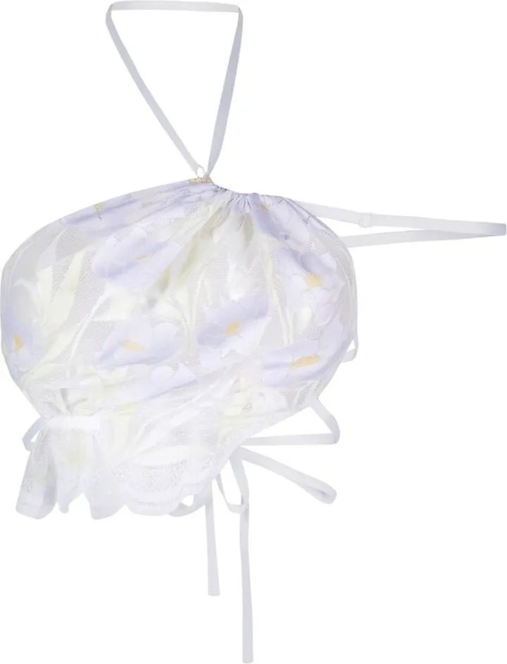 White Floral Embroidered Halterneck Top
