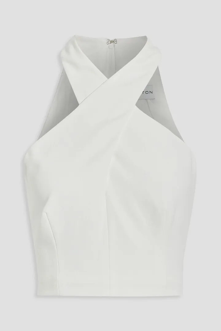 Rina cropped crossover stretch-crepe top