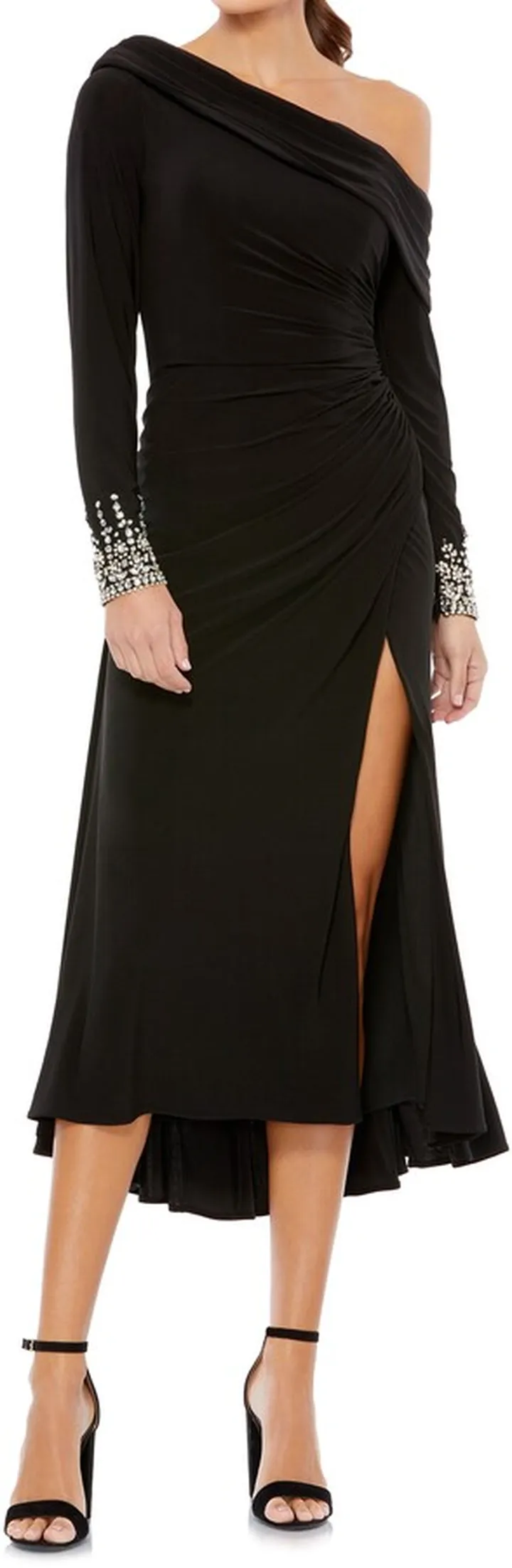 One-Shoulder Long Sleeve Chiffon Midi Dress