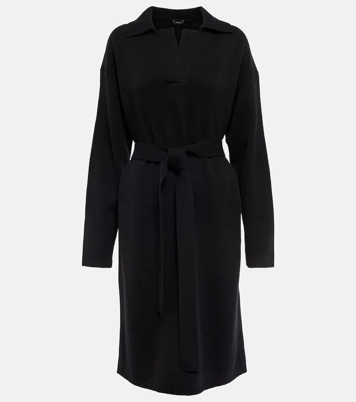 Belted wool midi dress
