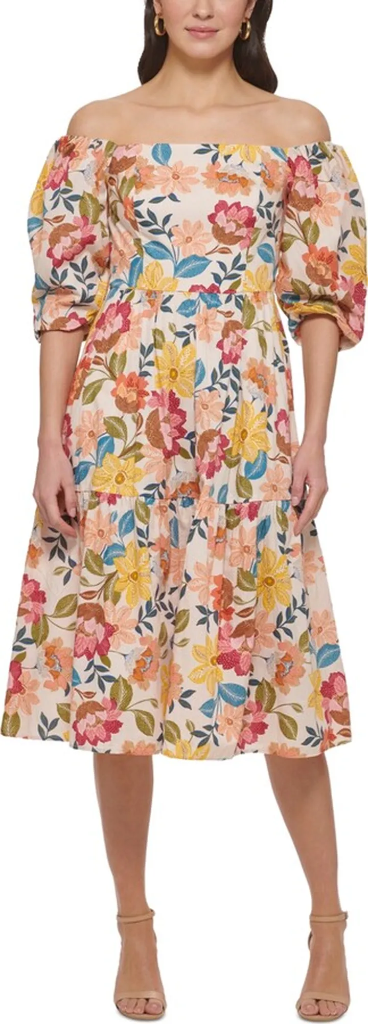 Vince Camuto Women's Off-The-Shoulder Balloon-Sleeve Midi Dress
