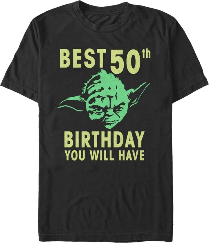 Men's Star Wars Yoda Best 50th Birthday You Will Have Stencil T-Shirt - Black - 4X Large