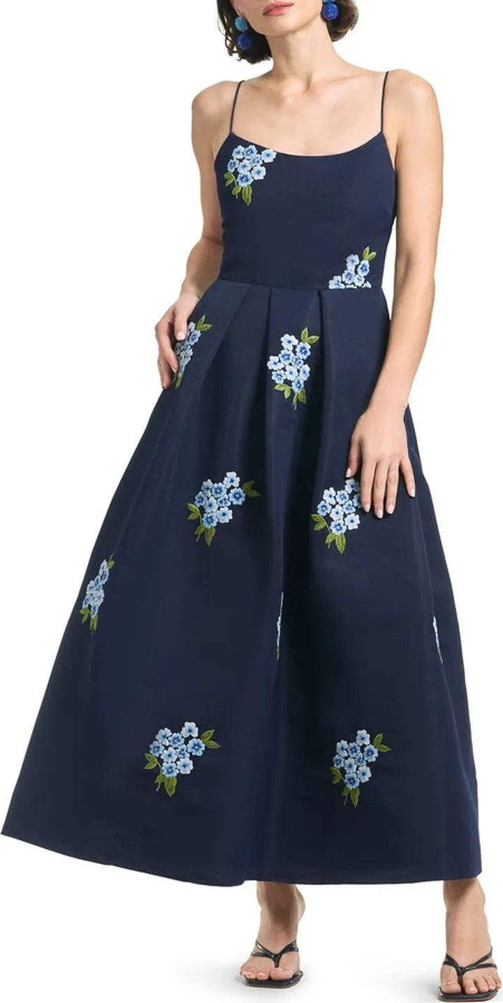 Audra Floral Embroidery Cocktail Midi Dress