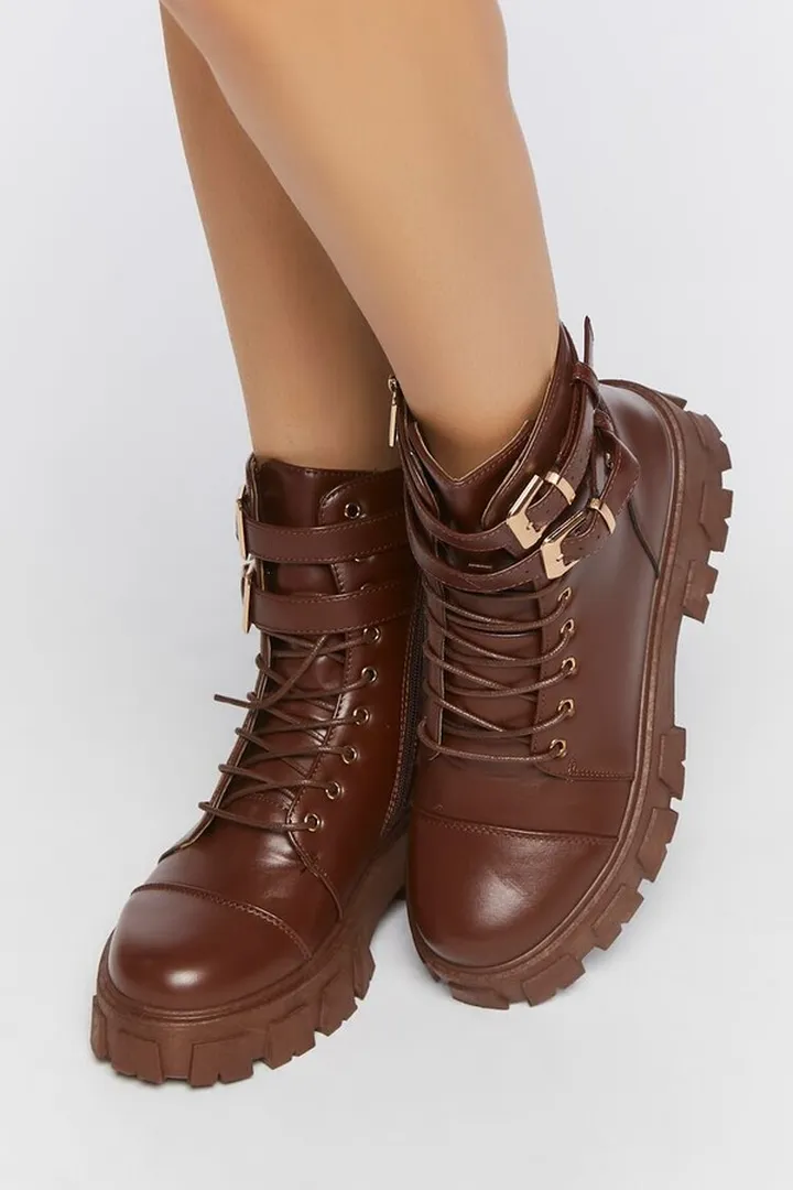 Faux Leather Combat Booties