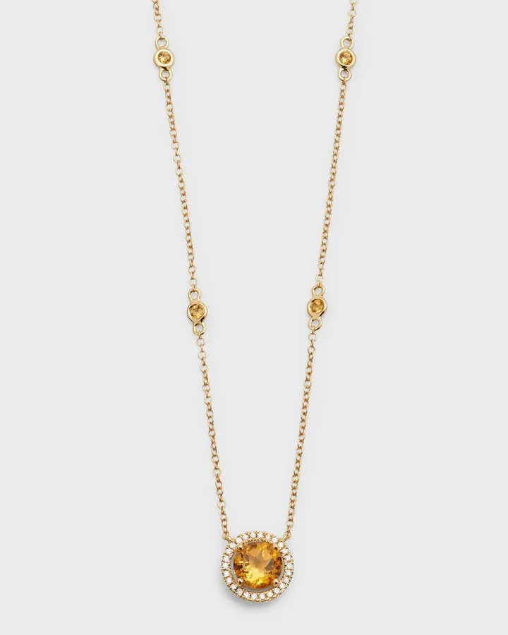 Grace 18K Yellow Gold Round Citrine and Diamond Necklace