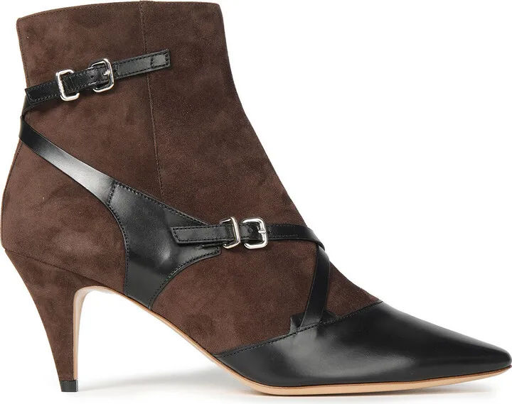 Two-tone leather and suede ankle boots