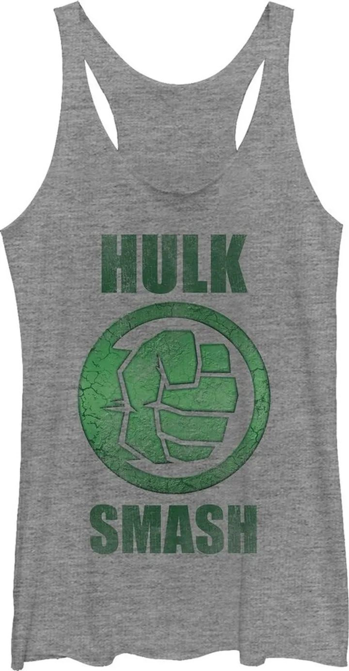 Women's Marvel Hulk Smash Racerback Tank Top - Gray Heather - Medium