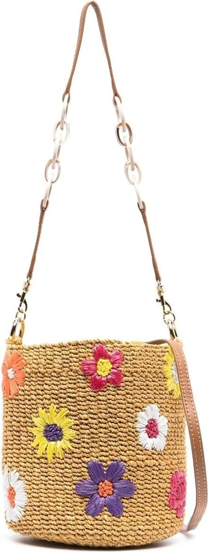 Floral-Embroidered Basket Shoulder Bag