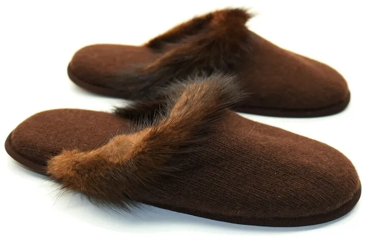Portolano Ladies Slippers With Mink Fur Tails On Top