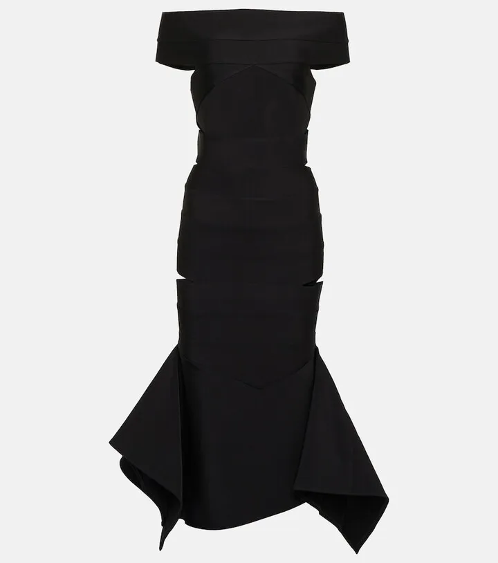 Off-shoulder knit midi dress