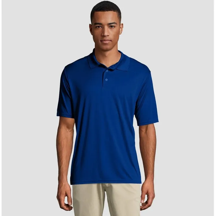 Hanes Men's Cool Dri Pique Polo Short Sleeve Shirt - Deep Blue L