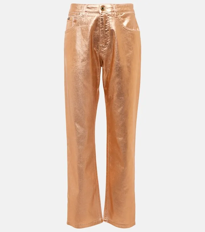 Metallic mid-rise boyfriend jeans